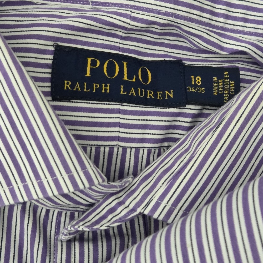 Polo Ralph Lauren Button Shirt Men's 18 34-35 Purple Stripe Pony Oxford Preppy - Picture 2 of 11